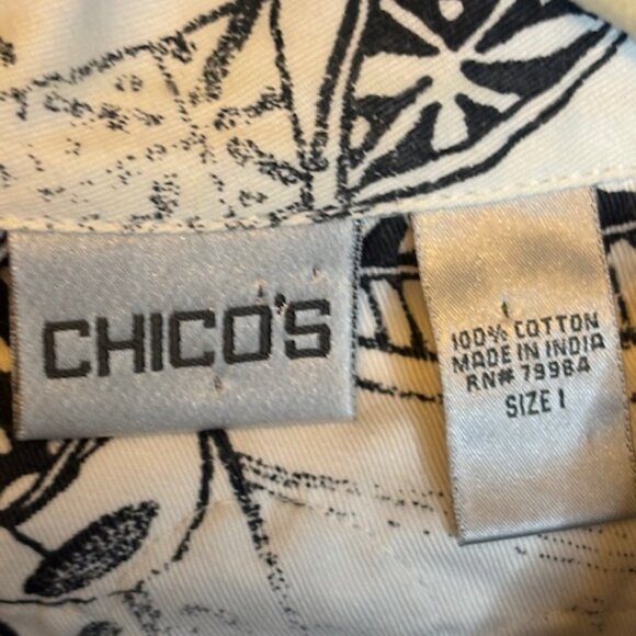 Chico's Jacket Women's Size Medium Floral‎ Sequins Denim Jean Office Black White - Picture 4 of 4